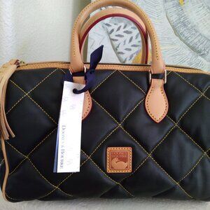 RARE NWT DOONEY BOURKE BLACK COATED COTTON SPEEDY SATCHEL VACHETTA LEATHER TRIM